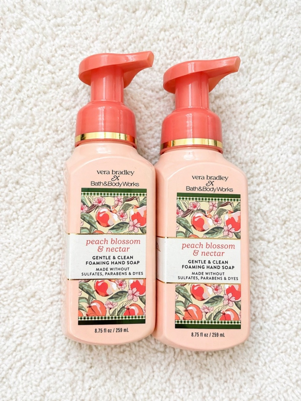 Bath & Body Works Vera Bradley Peach Blossom Nectar Foaming Hand Soap Set 2 New